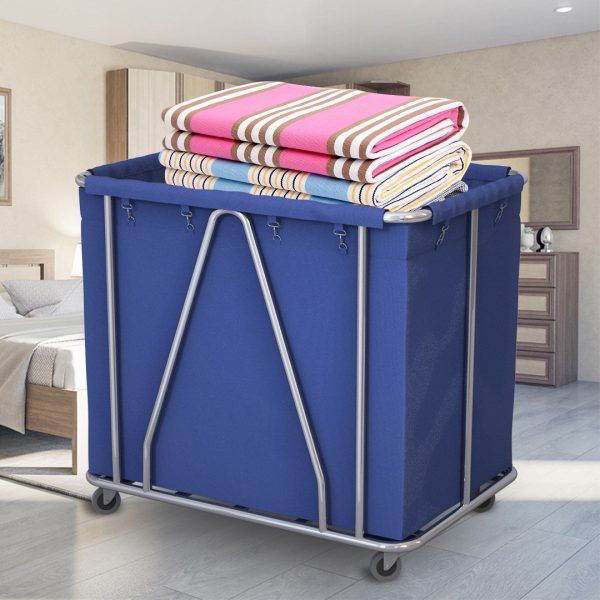 Stainless Steel Commercial Large Soiled Linen Laundry Trolley Cart with Wheels Blue