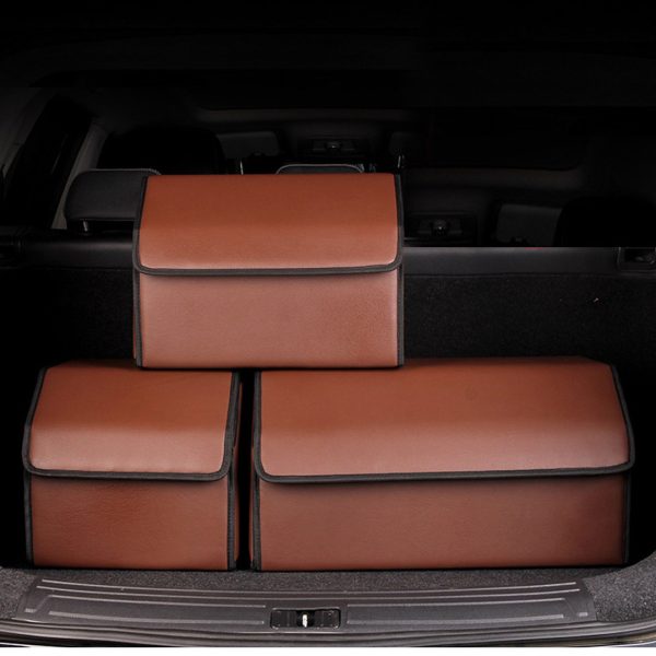 Leather Car Boot Collapsible Foldable Trunk Cargo Organizer Portable Storage Box Coffee Small