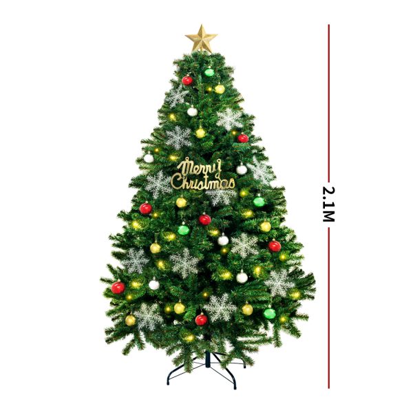 Christmas Tree Kit Xmas Decorations Colorful Plastic Ball Baubles with LED Light – 2.1 M