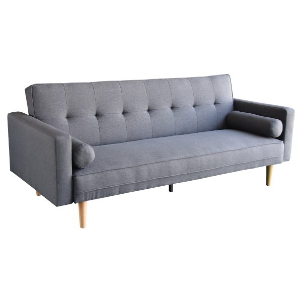 Padiham 3 Seater Linen Sofa Bed Couch with Pillows – Dark Grey