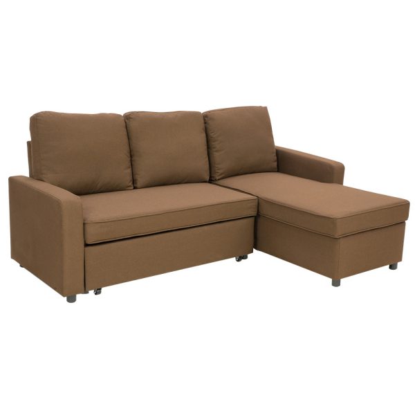 Derby 3-Seater Corner Sofa Bed Lounge Storage Chaise Couch – Brown