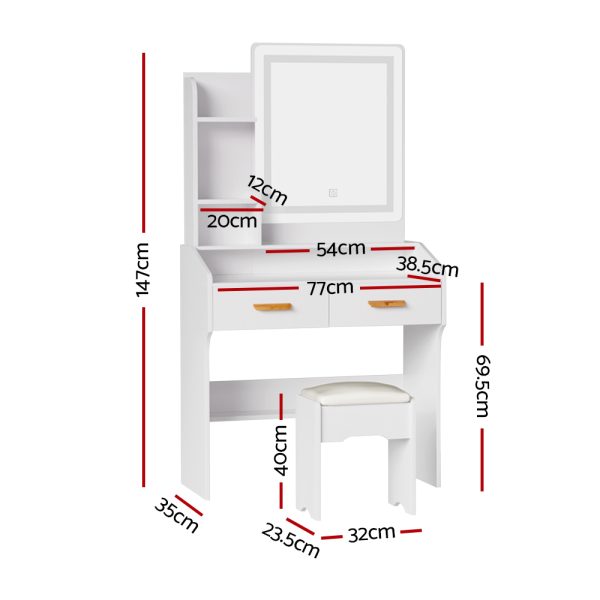 Dressing Table Set Stool Led White Doria