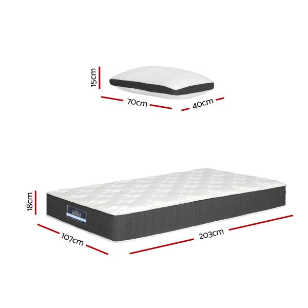 18cm Mattress Medium Soft w/Pillows King Single