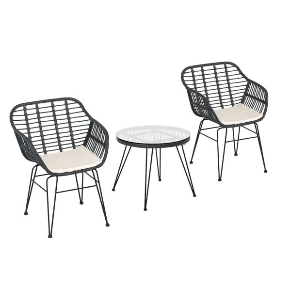 3PC Outdoor Furniture Bistro Set Lounge Setting Table Chairs Cushion Patio Grey