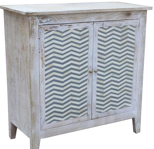 2 drawer whitewashed cabinet with Grey/White bone chevron design 82(w)x80(h)x36(d)