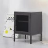 ArtissIn Bedside Table Mesh Door Cabinet – Black