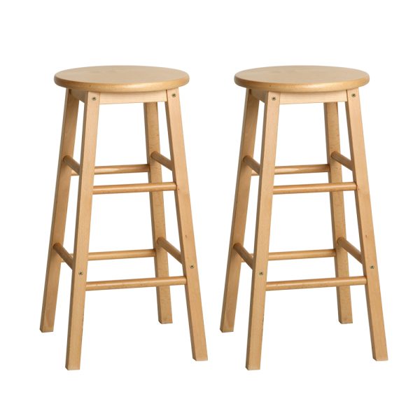 Set of 2 Beech Wood Backless Bar Stools