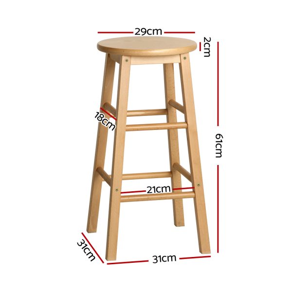 Set of 2 Beech Wood Backless Bar Stools