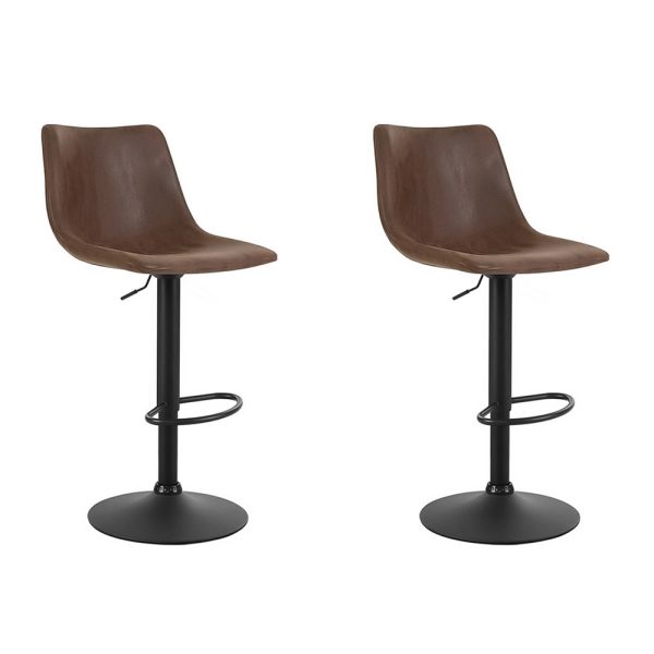 Set of 2 Bar Stools Gas Lift – Brown