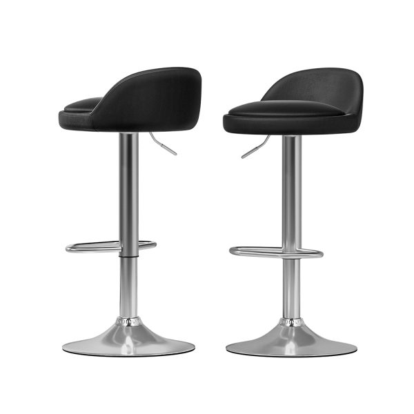 2x Bar Stools PU Leather Gas Lift Black