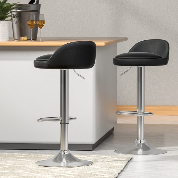 2x Bar Stools PU Leather Gas Lift Black