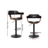 2x Bar Stools Gas Lift Leather w/Armrest All Black