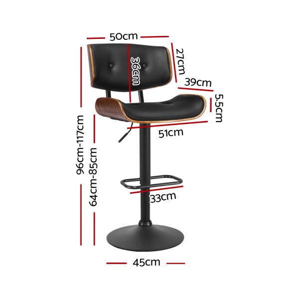 Bar Stool Gas Lift Wooden PU Leather – Black and Wood