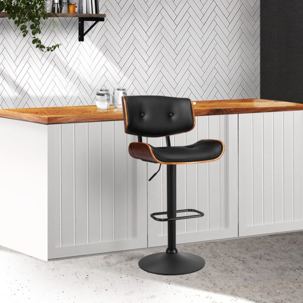 Bar Stool Gas Lift Wooden PU Leather – Black and Wood – 1