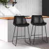 Set of 2 Bar Stools Kitchen Metal Bar Stool Dining Chairs PU Leather – Black