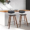 PU Leather Circular Footrest Bar Stools – Black – 2