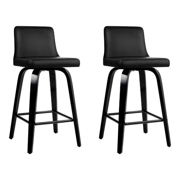 Wooden PU Leather Bar Stool – Black – 2