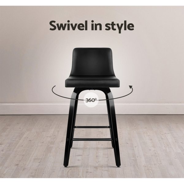 Wooden PU Leather Bar Stool – Black – 2