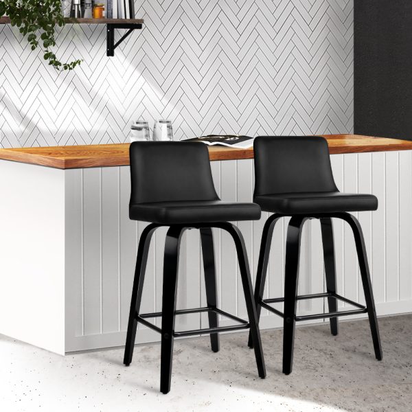 Wooden PU Leather Bar Stool – Black – 2