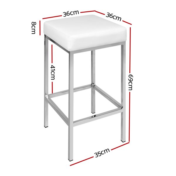 2x Bar Stools Leather Padded Metal White