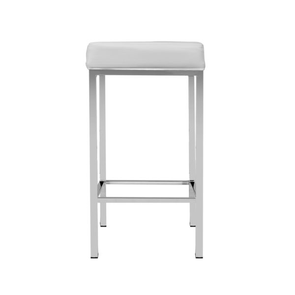 2x Bar Stools Leather Padded Metal White