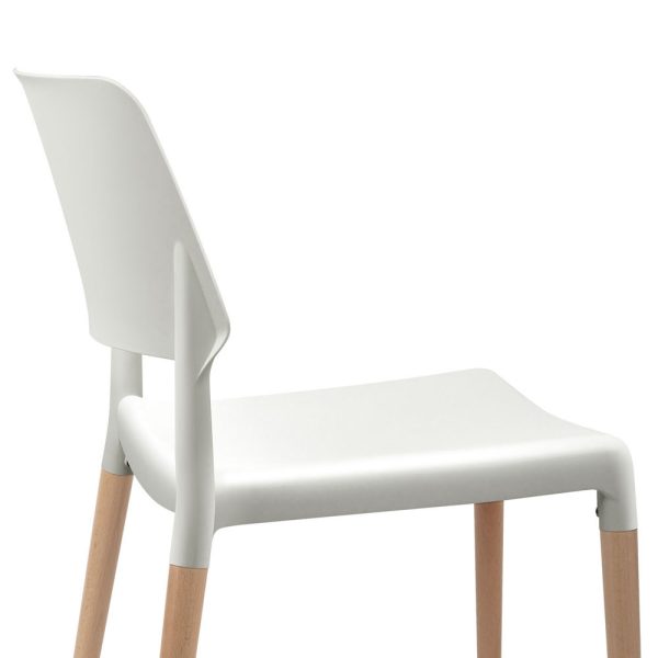 Dining Chairs Set of 4 Plastic Wooden Stackable White