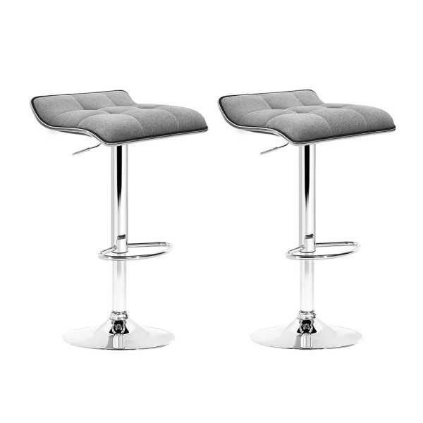 2x Bar Stools Linen Padded Gas Lift