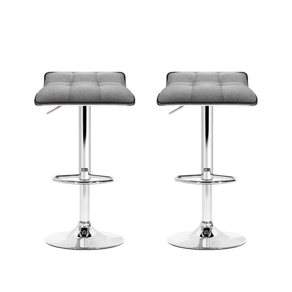 2x Bar Stools Linen Padded Gas Lift