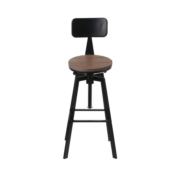 Rustic Industrial Style Metal Bar Stool – Black and Wood – 1