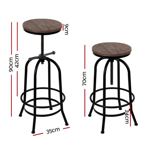 Bar Stool Industrial Round Seat Wood Metal – Black and Brown