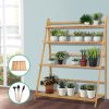 Plant Stand 4 Tier Bamboo Slat Flower Pot Shelf Pine