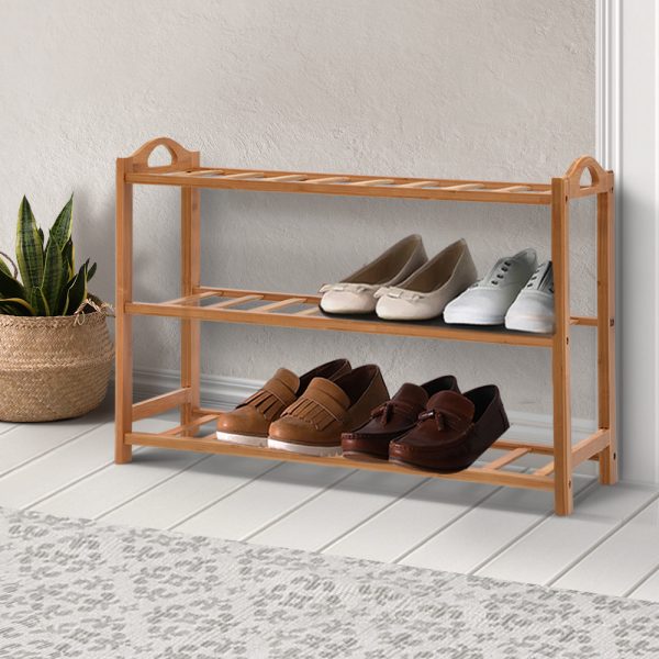 Shoe Rack Bamboo Shoe Storage 3-tier 9 Pairs