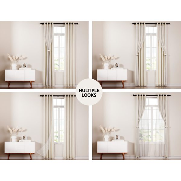 2X 132x160cm Blockout Sheer Curtains Beige