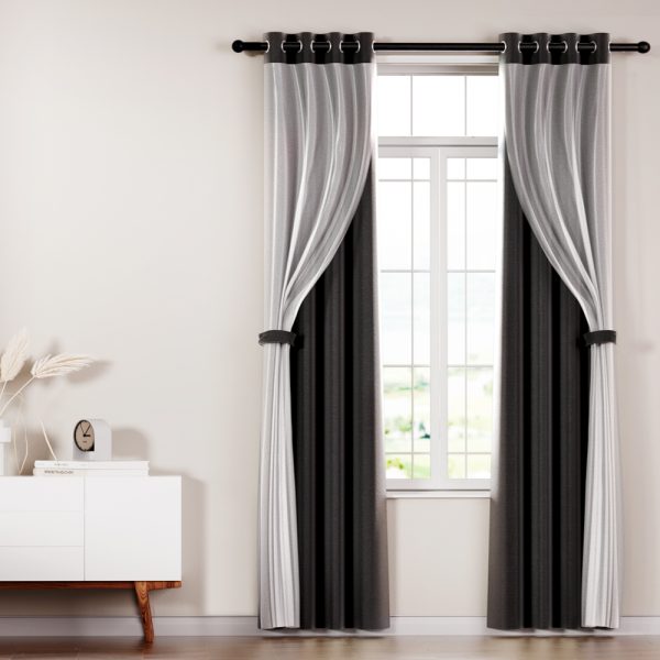 2X 132x160cm Blockout Sheer Curtains Black