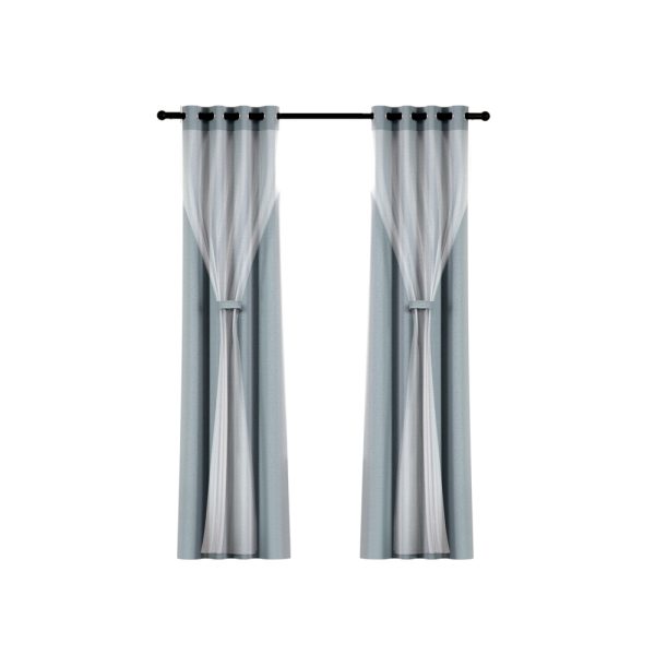 2X 132x160cm Blockout Sheer Curtains Light Grey