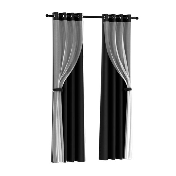 2X 132x242cm Blockout Sheer Curtains Black