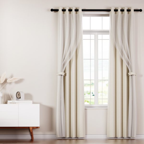 2X 132x304cm Blockout Sheer Curtains Beige