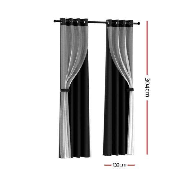 2X 132x304cm Blockout Sheer Curtains Black