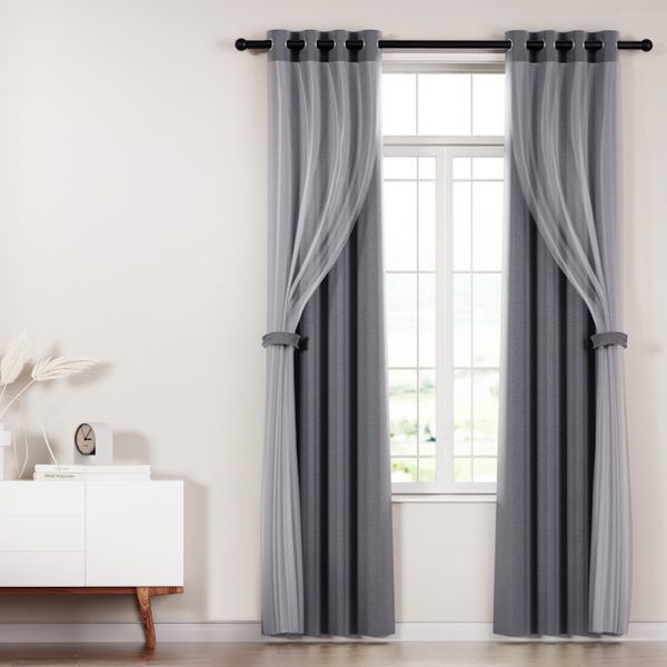 2X 132x304cm Blockout Sheer Curtains Charcoal