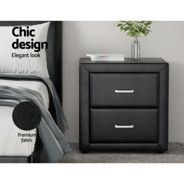 Hythe PVC Leather Bedside Table – Black