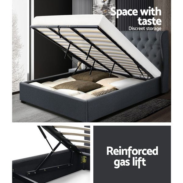 Wallaroo Bed Frame Fabric Gas Lift Storage – KING, Charcoal