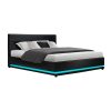 Benda LED Bed Frame PU Leather Gas Lift Storage – QUEEN, Black