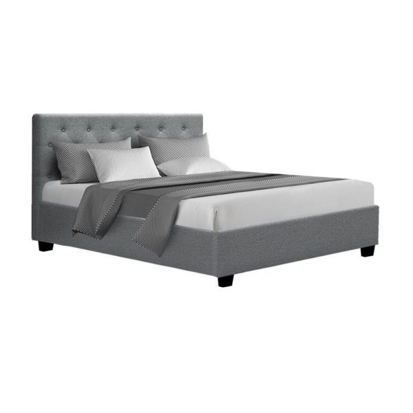 Glenroy Bed Frame Gas Lift Base With Storage Fabric Vila Collection – DOUBLE, Grey