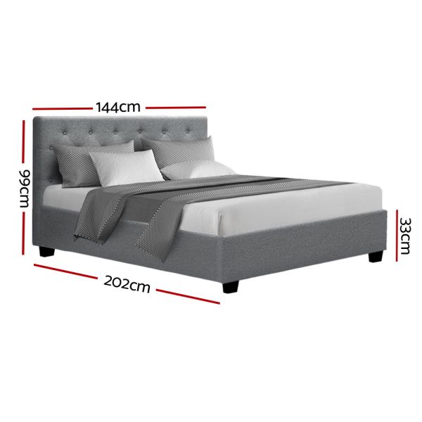 Glenroy Bed Frame Gas Lift Base With Storage Fabric Vila Collection – DOUBLE, Grey