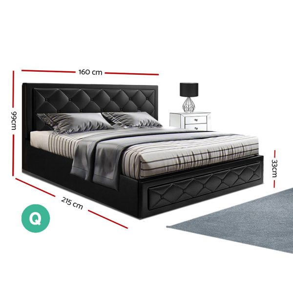 Antonio Bed Frame Fabric Gas Lift Storage – QUEEN, Black