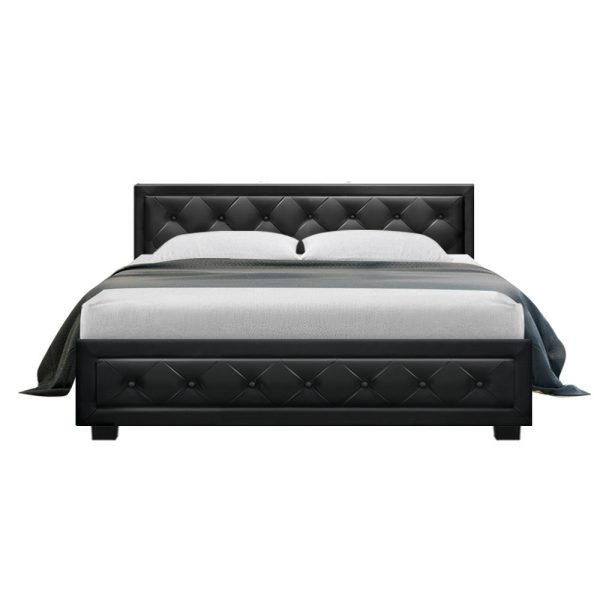 Antonio Bed Frame Fabric Gas Lift Storage – QUEEN, Black