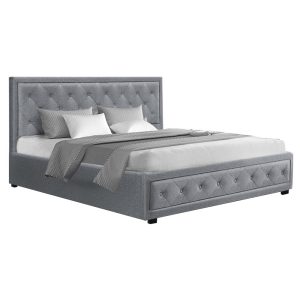 Antonio Bed Frame Fabric Gas Lift Storage – KING, Grey