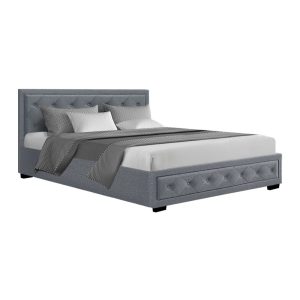 Antonio Bed Frame Fabric Gas Lift Storage – QUEEN, Grey