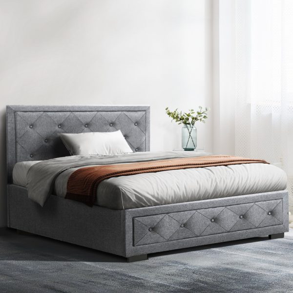 Bed Frame King Single Size Gas Lift Mattress Base with Storage Fabric