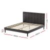 Bed Frame Queen Bed Base w LED Lights Charge Ports Black Leather RAVI